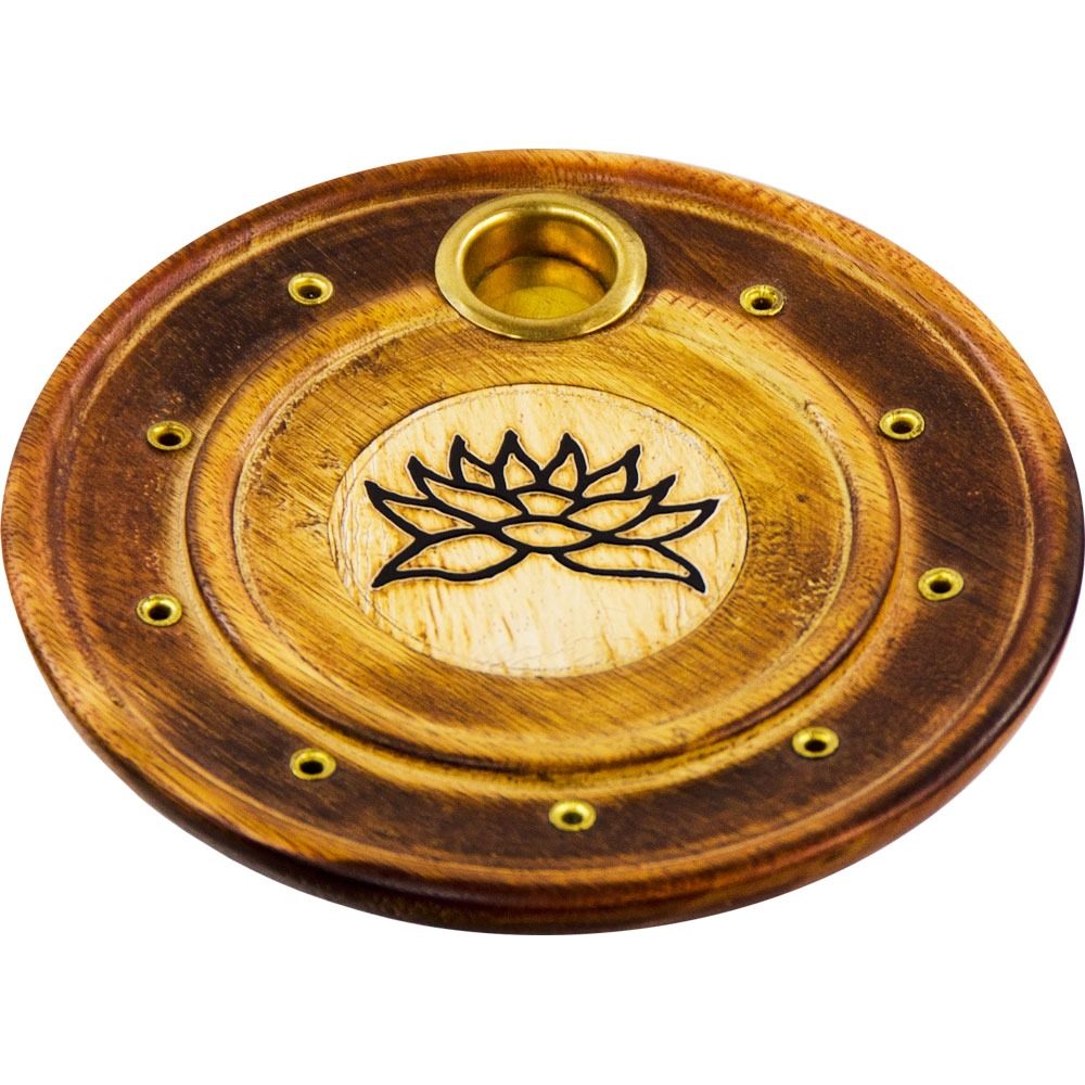 Incense Cone Burner Wood - Round Lotus